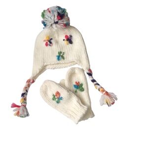 Colorful Pom-Pom Knit Hat and Mittens Set